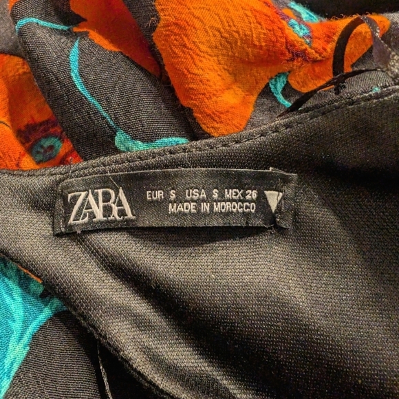 Zara Black Orange Floral Open Back Mini Dress Long Sleeve Date Night Size Small - Picture 9 of 10